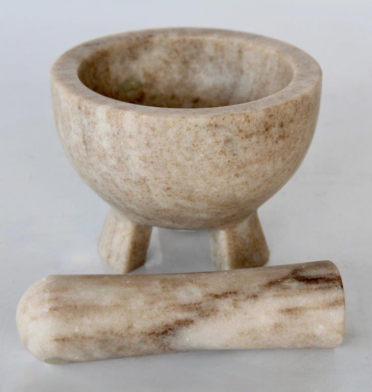 Beige Marble Pestle & Mortar With Feet